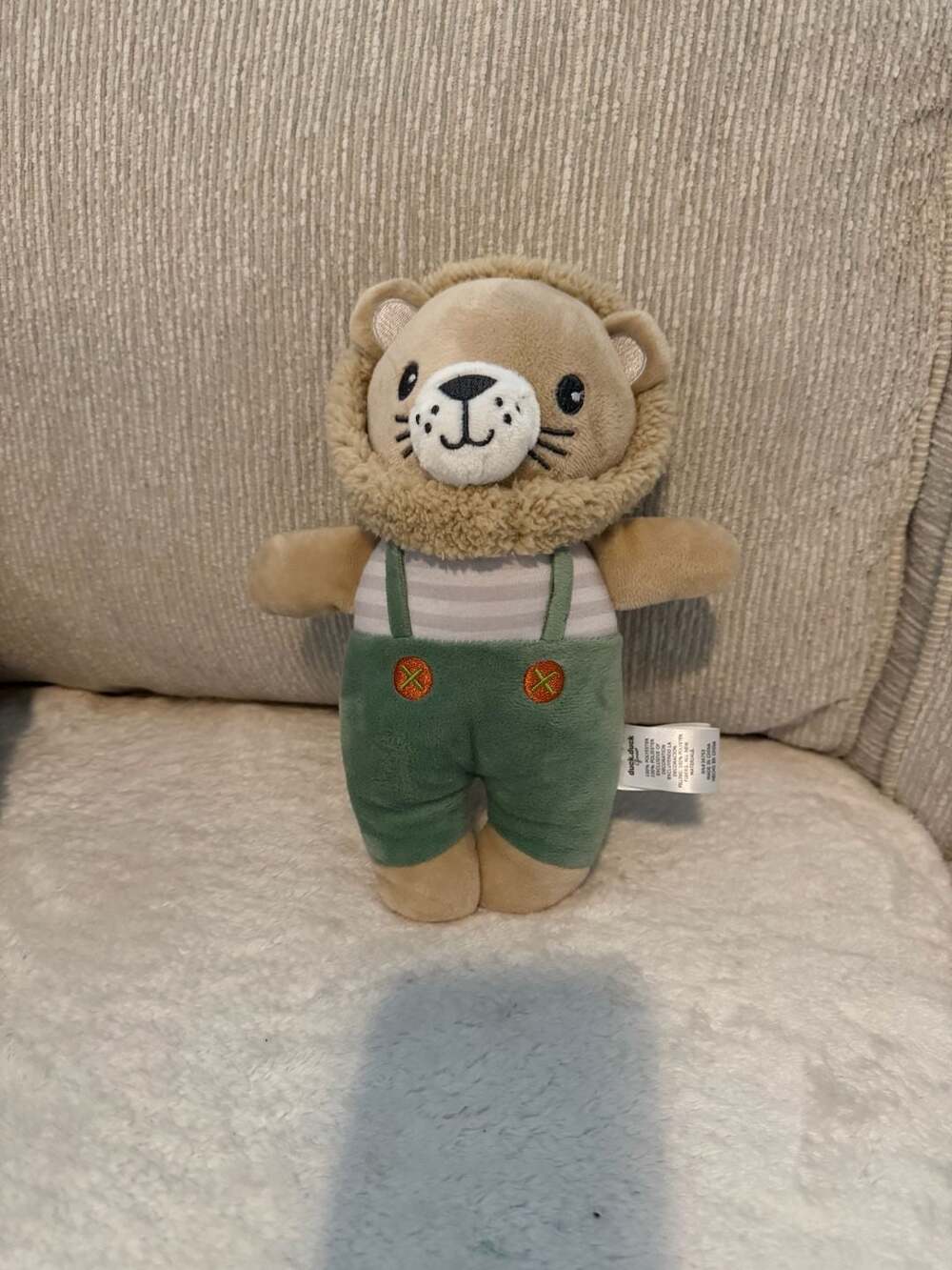 Duck Duck Goose Baby Lion Plush Stuffed Animal with Green Overalls